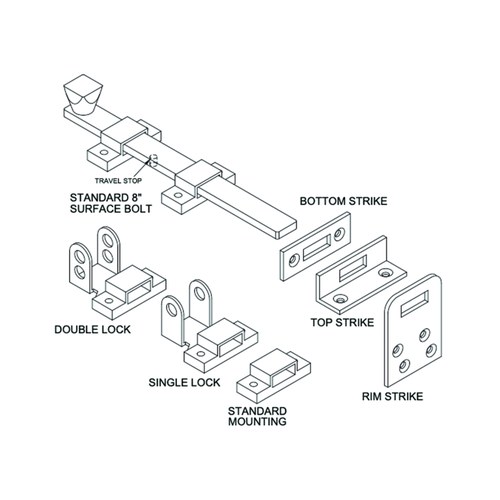 ABH HD1825TB Heavy Duty Surface Bolt, 12