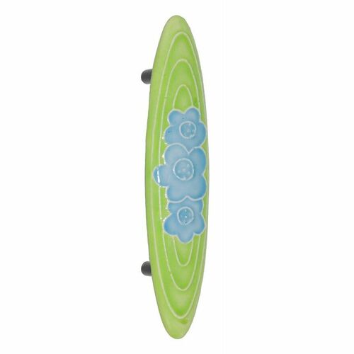 Acorn PPHYP Large Light Green Ceramic Cabinet Pull with 3 Blue Flowers