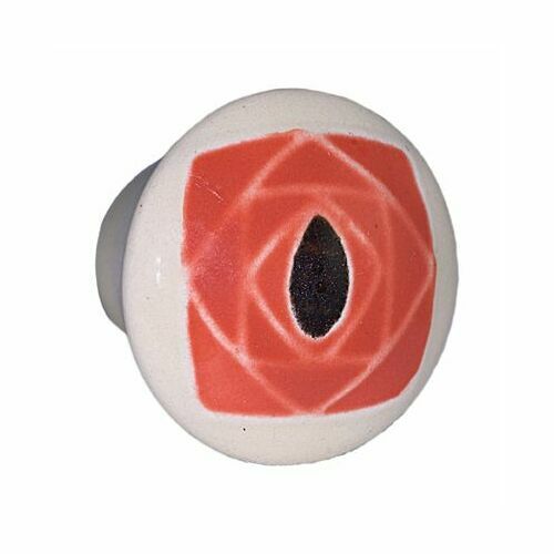 Acorn PRBYP Off-White Round Ceramic Cabinet Pull with Square Orange Rose, Small