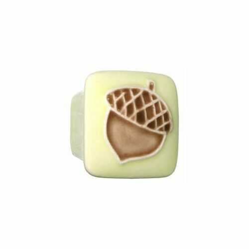 Acorn PSPYP Yellow Dark Brown Acorn Ceramic Cabinet Pull, Small Square