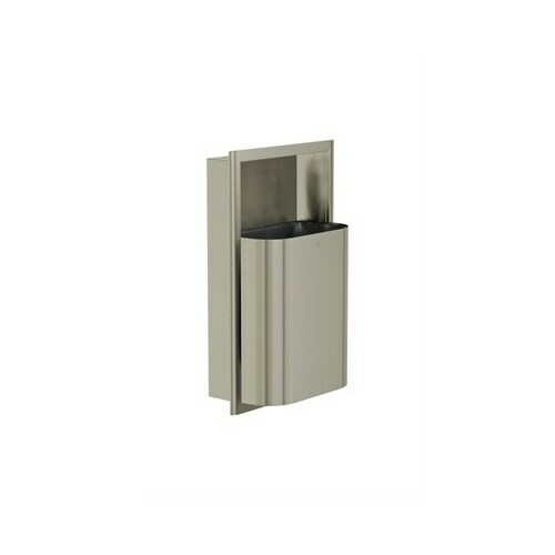 Bradley 3B1-003400-BN Brushed Nickel Recessed Waste Receptacle, Small D-Shape