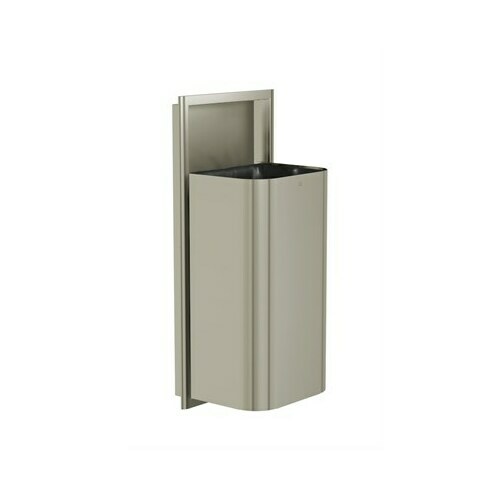 Bradley 3B1-103600-BN Brushed Nickel Semi-Recessed Waste Receptacle, Large D-Shape
