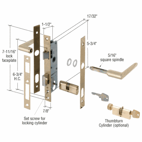 CRL K5130 Brass Storm Door Mortise Lock, 6-3/4