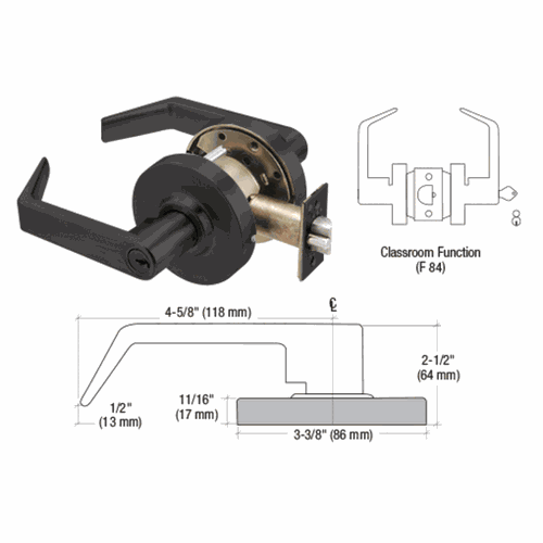 CRL D92CLSMBL Matte Black Grade 1 Classroom Lever Locksets - 7-Pin SFIC