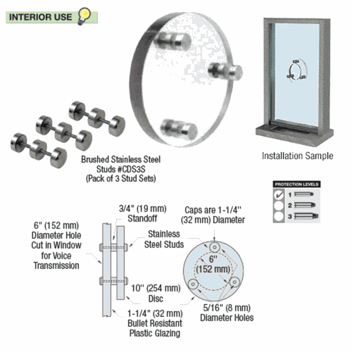 CRL CAD101 Clear-Vision Round Level 1 Bullet Resistant Acrylic Speak-Thru