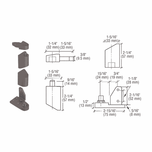 CRL 0P40LHDU Dark Bronze Left Hand Offset Pivot Set with 1/8