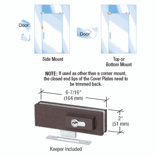 CRL EUR205DU Black Bronze EUR Series Complete Patch Lock with Cylinder
