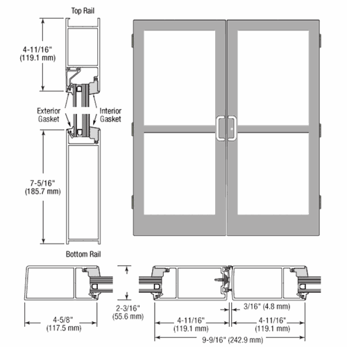 CRL SZ62511 U.S. Aluminum Clear Anodized StormFront Custom Pair Butt Hinge Doors