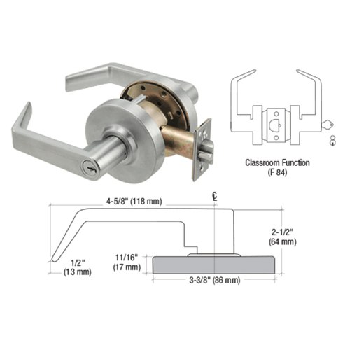 CRL D92CLS Brushed Chrome Grade 1 Classroom Lever Locksets - 7-Pin SFIC