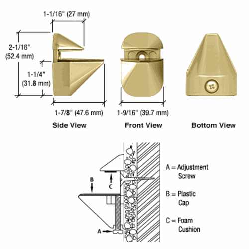 CRL DL631BR Polished Brass Adjustable Shelf Clamp