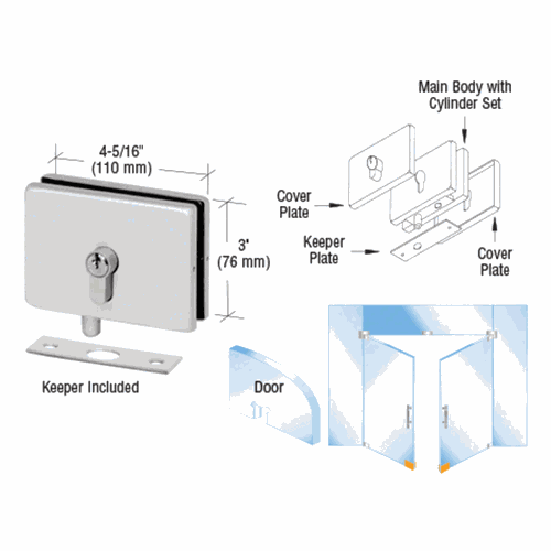 CRL EUR680A Satin Anodized EUR Series Glass Patch Lock with Keeper Plate