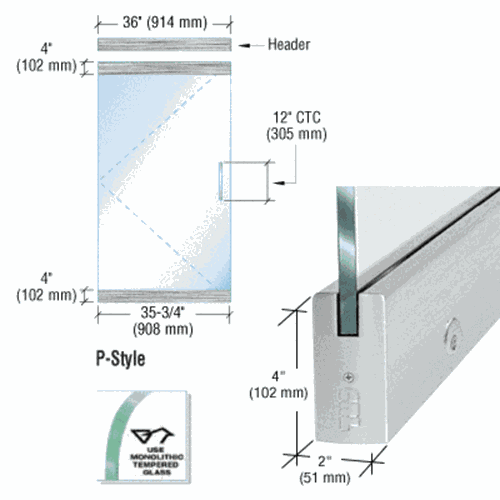 CRL P4BS12SEL Frameless Glass 3'-0
