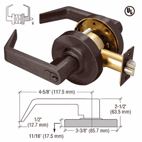 CRL D82STR0RB Heavy-Duty Oil Rubbed Bronze Grade 1 Lever Lockset - 7-Pin SFIC Storeroom