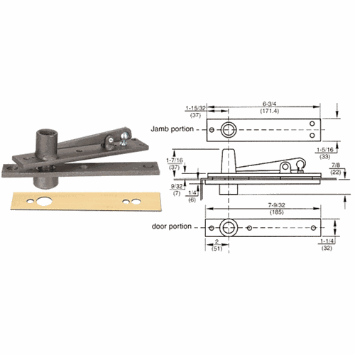 CRL H340PB Rixson Heavy-Duty Center-Hung Top Pivot with Brass Cover Plate