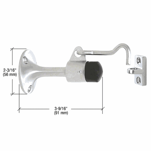CRL DL2531A Satin Chrome Heavy-Duty Wall-Mounted Door Stop with Hook and Holder