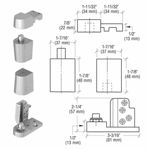 CRL 0P70RHA Aluminum Right-Hand 0P70 Series Offset Pivot Set