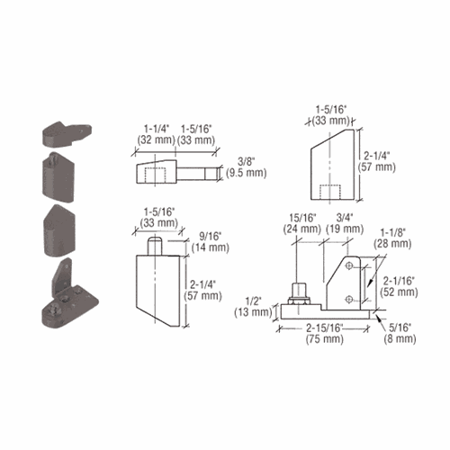 CRL 0P40RHDU Dark Bronze Right-Hand Offset Pivot Set with 1/8