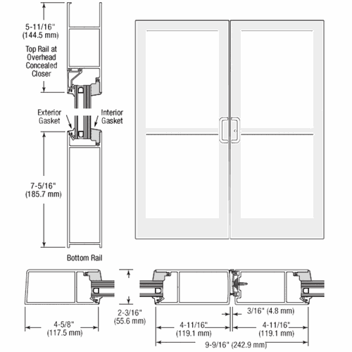 CRL SZ62452 U.S. Aluminum White KYNAR IG600 StormFront Butt Hinged Entrance Pair
