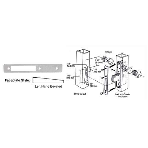 CRL DL2114A Aluminum Left Hand Beveled Faceplate for DL2110 Long Throw Deadlocks