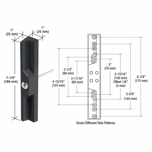 CRL C1139 Black Pull Lock Unit with 7 Screw Hole Patterns