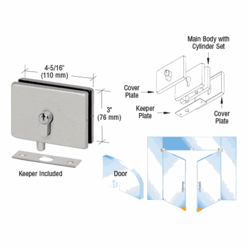 CRL EUR680BS Brushed Stainless EUR Series Glass-Mounted Patch Lock with Keeper Plate