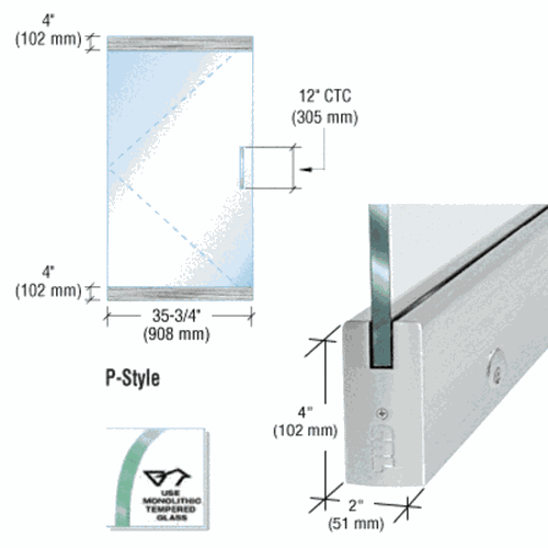 CRL P4BS12SL Frameless Glass P-Style Brushed Stainless Single Door Kit with Lock, 3'-0