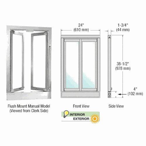 CRL BFW1A Satin Anodized Manual Flush Bi-Fold Service Window