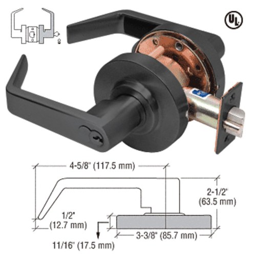 CRL D82STRMBL Heavy-Duty Matte Black Grade 1 7-Pin SFIC Storeroom Lever Lockset