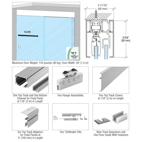 CRL 511C 51 Series Ceiling Mount Single Slider with Fixed Panel Kit