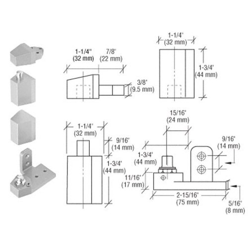 CRL 0P30RHA Aluminum Right-Hand Offset Pivot Set, Flush Frame Face