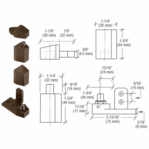 CRL 0P31LHDU Dark Bronze Left-Hand Offset Pivot Set with 1/8