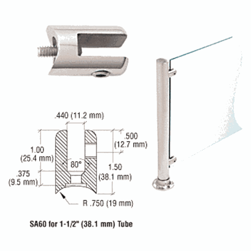 CRL SA60PS Polished Stainless Fixed Glass Fitting for 1.5