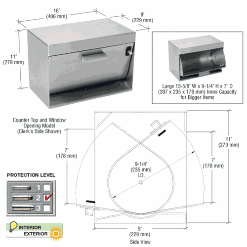 CRL H0P1611 Brushed Stainless Pass-Thru Hopper for Countertops and Windows