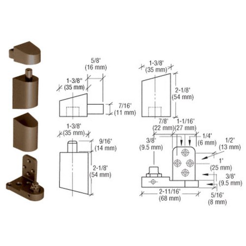 CRL 0P34LHDU Dark Bronze Left-Hand Offset Pivot Set, Flush Frame Face
