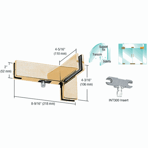 CRL PH41LBR Polished Brass Left-Hand Sidelite Transom Patch with Support Fin Bracket