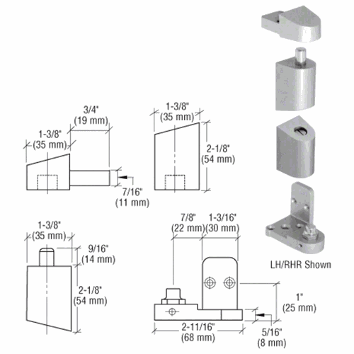 CRL 0P40011L Aluminum Left-Hand 0P400 Top Bottom Pivot Set