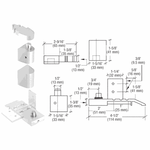 CRL 0P50LHA Aluminum Left-Hand Offset Pivot Set with 1/8