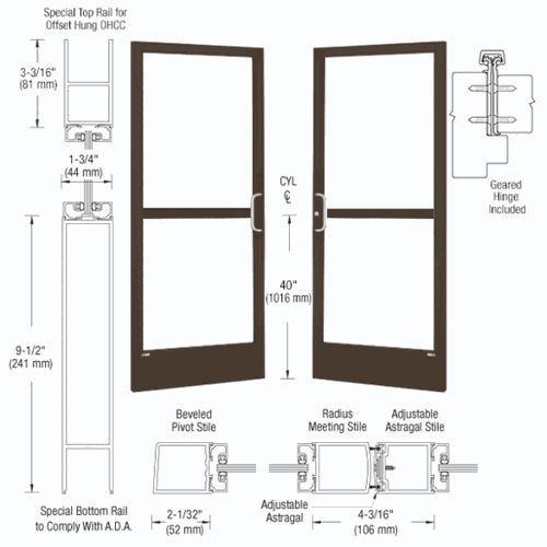 CRL CZ229220072105 U.S. Aluminum Bronze Black Anodized 250 Series 6'0 x 7'0 Offset Hung Panic Door
