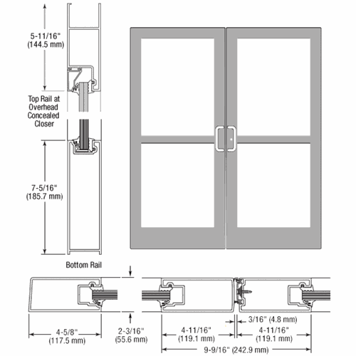 CRL SZ42911 U.S. Aluminum Clear Anodized IG500 Series StormFront Gear Hinged Entrance