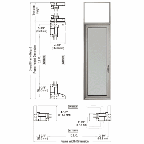 CRL PNA91211R0 Custom Series 925 Class II Clear Anodized Right Swing Patio Door with Transom