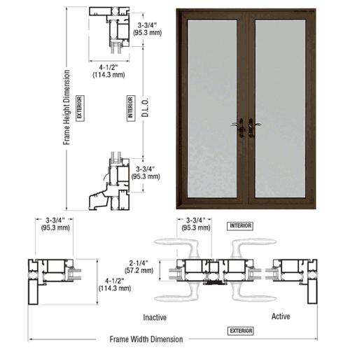 CRL TD92222P1 U.S. Aluminum Class I Bronze Black Anodized Series 900 Terrace Doors - Pair