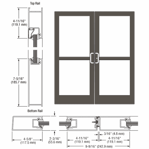 CRL SZ42822 U.S. Aluminum Dark Bronze IG500 Series StormFront Gear Hinged Entrance