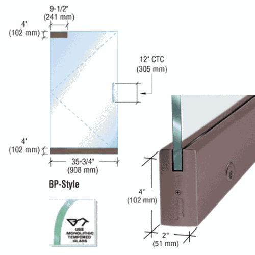 CRL BP4DU12SL Black/Bronze Anodized Frameless Glass 3' BP-Style Single Door Kit with Lock