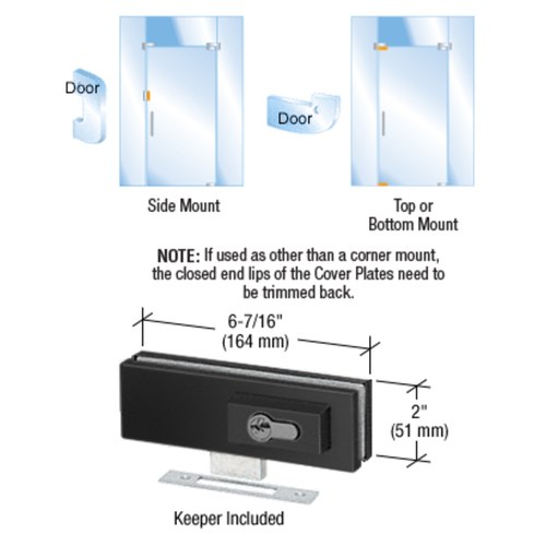 CRL EUR205MBL Matte Black EUR Series Complete Patch Lock with Cylinder