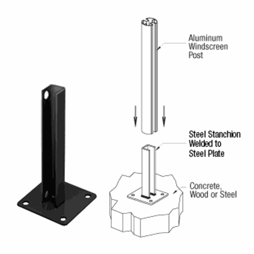 CRL PSB1ABL Matte Black AWS Steel Stanchion for 180 Round/Rectangular Posts