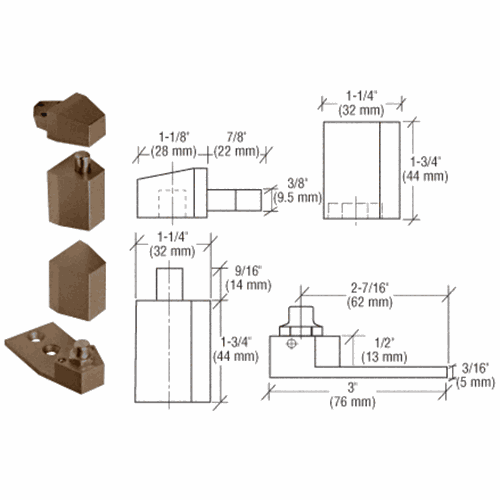 CRL 0P28NHDU Dark Bronze Reversible Pivot Set with 1/8