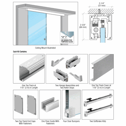 CRL 28512 285 Series Satin Anodized Single Slider Kit for 3/8