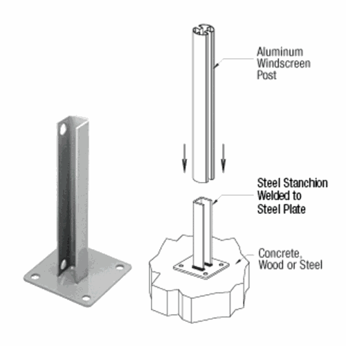 CRL PSB1AS Silver AWS Steel Stanchion for 180 Round/Rectangular Posts