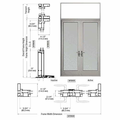 CRL PNA92511P0 U.S. Aluminum Clear Anodized Series 925 Swing-Out Transom Patio Door Pair