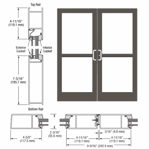 CRL SZ62822 U.S. Aluminum IG600 Series Bronze Black Anodized StormFront Gear Hinged Entrance